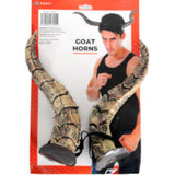 Goat horns in plastic attach with elastic headband, unisex.