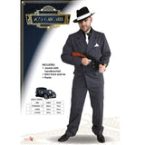 1920's Pinstripe Gangster Male Costume, jacket, pants and shirt front and tie.