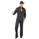 1920's Pinstripe Zoot Suit-Adult, double breasted jacket pants, black shirt front and white tie.