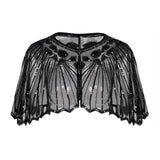 1920s Shawl Beaded Sequin Flapper Cape - Black - Hire, sheer bead and sequin mini cape.