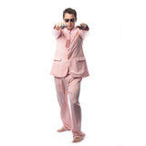 1980s mens pink fancy dress costume, lined light pink jacket, pants and glasses.