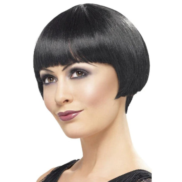 20's Flapper Bob Wig - Black, cropped in at the back of the neck.