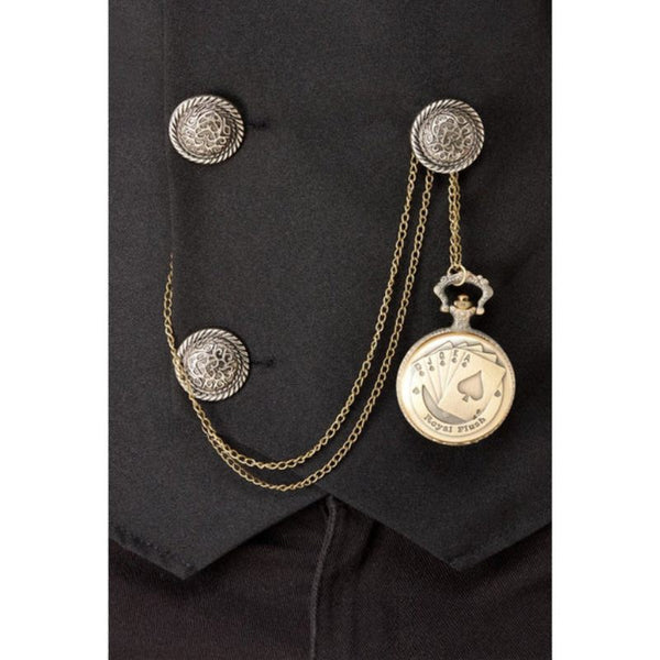 20s pocket fob watch in gold and silver on chain.