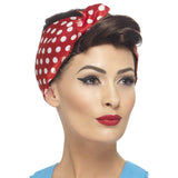 40s Rosie Wig with Headscarf in red with white spot.