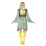 60s Green Hippie Ladies Costume with Fringed Vest