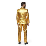 70s Groovy Gold OppoSuit Premium Mens Suit in luxurious shiny fabric, premium well cut style with pockets, 2 slits at the back for easy wear.