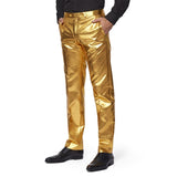 70s Groovy Gold OppoSuit Premium Mens Suit in luxurious shiny fabric, premium well cut style with side pockets in pants.