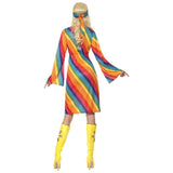 70s Rainbow Hippie Costume, dress with elastic at the back waist.