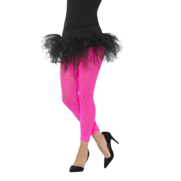 80s Lace Leggings - Neon Pink, retro footless.