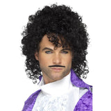 80s Purple Musician Kit includes curly black wig and small tash, prince inspired.