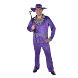 80s Purple Pimp Suit - Dr Toms, purple velveteen fabric with zebra print collar, cuffs and pocket flaps. Includes jacket, pants and oversize hat.