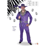 80s Purple Pimp Suit - Dr Toms, purple velveteen fabric with zebra print collar, cuffs and pocket flaps. Includes jacket, pants and oversize hat.