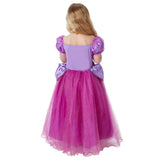 Rapunzel premium costume for child, lilac back and pink flowing skirt with glitter organza overlay.