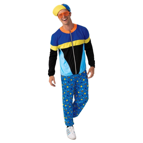 90s Guy Costume-Adult, tracksuit with iconic print on pants plus cap.