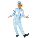 90s Stupid Tuxedo Costume - Blue, jacket, pants, frilly blue shirt front and fabric top hat.