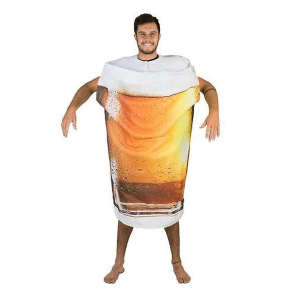 foam pint novelty adult costume, digital print of glass of beer front and back.