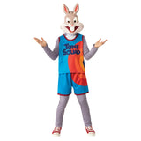 Bugs Bunny Space Jam 2 Child Costume, plastic mask, long sleeve shirt with digitally print tank top, matching short printed on leggings.