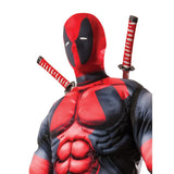 Deadpool Deluxe Adult Costume jumpsuit digitally printed with fibre filled muscles.