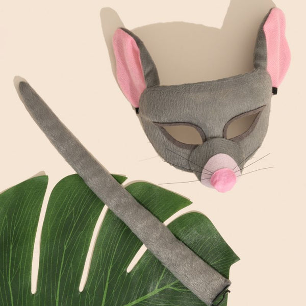 Deluxe Animal Set - Aussie Possum, grey mask with pink ears and nose plus grey clip on tail.