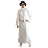 Princess Leia hire includes long dress with slits up the sides, wig or headband, belt and white boots.