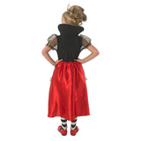 Queen of Hearts Costume - Child, black bodice at back with high collar and red skirt.