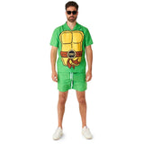 TMNT Summer Swim Suit, button up printed turtle tummy on the front, shirt and board shorts.