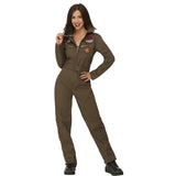 Top Gun Ladies Costume in Khaki, jumpsuit with badges and adjustable waist belt.