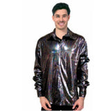 Adult 70s Disco Shirt - Black Oil Slick, lightweight.