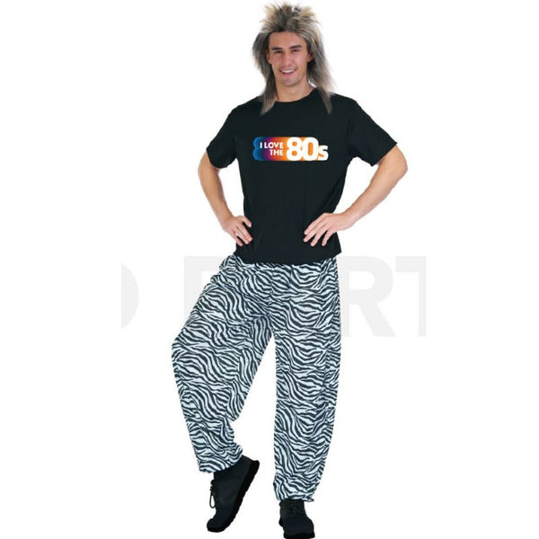 Adult 80s Punk Rock Pants, unisex, zebra print.