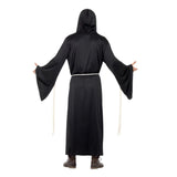 Adult Black Grim Reaper Costume, wide sleeves, hood and cord for waist.