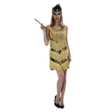 Sequin 1920's Dress with Fringing, gold with gold fringing, plain gold back. one size.