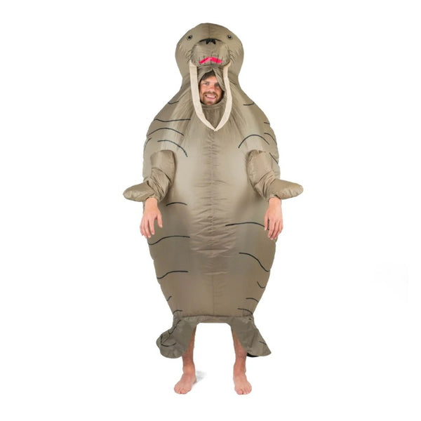 Adult Inflatable Walrus costume, one piece includes, flippers, tusks and fat body.