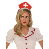 Adult Nurse Costume, white dress with red detail and headdress.