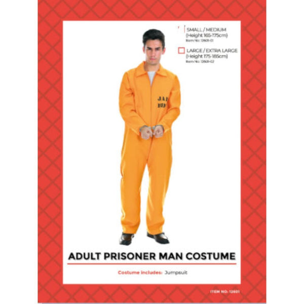 Adult Prisoner Costume - Orange with "Jail Bird" print.