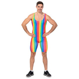 Adult Rainbow Stripe Unitard, singlet top one piece and come above the knee.
