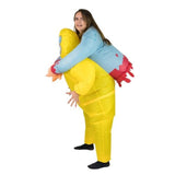 adults inflatable biohazard costume, yellow jumpsuit with half upper torso on the back.