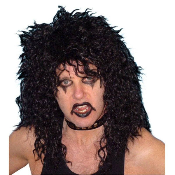 Alice Rocker Wig - Black, crimped mullet style.
