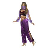 Arabian Princess Costume - Purple adult cosutme, midriff top and harem pants plus face mask.