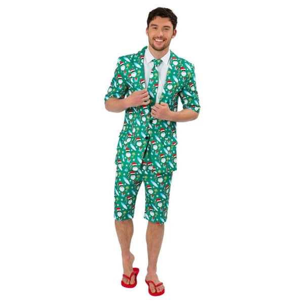 Australian Christmas Stand Out Suit, lined short sleeve jacket, zip up pants in christmas print.