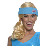 Barbie Exercise Adult Costume, blue headband with barbie logo.