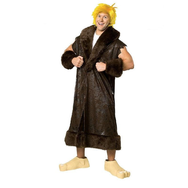 Barney Rubble - Hire, long brown tunic with fur trim, cuffs and yellow wig.