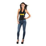 Batgirl Leather-Look Corset-Adult, halter neck corset with yellow logo on chest.
