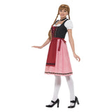 Bavarian Tavern Maid Costume, dress with red check skirt, apron, black peasant style bodice.