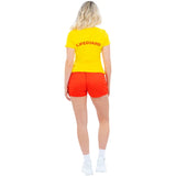 Baywatch Beach Costume - Ladies, yellow top with "lifeguard" print on the back.
