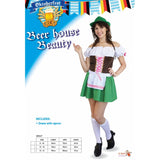 Beer House Beauty Oktoberfest Costume, dress with lacing at bodice, peasant style dress with attached apron.