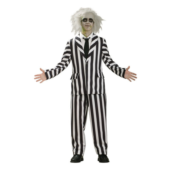 Beetlejuice - Hire, mens black and white stripe suit, shirt, tie and wig.