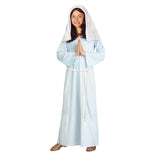 Biblical Mary Girls Costume, light blue dress with white headdress.