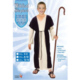 Biblical Shepherd Child Costume, ankle length robe with cream under robe and rope belt.