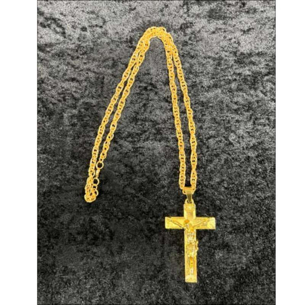 Big Gold Necklace with Gold Cross with jesus on cross.