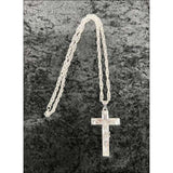 Big Silver Necklace with Silver Cross with jesus on cross.